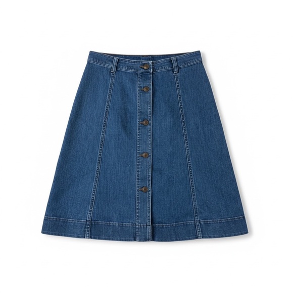 Chaps Denim Button Front A-Line Skirt Size 12 Classic Blue Jean Skirt - Picture 2 of 7